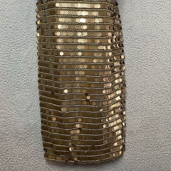 New BCBG Sequin Gold NYE Bronze Iman Mini Dress Small Coin Criss Cross Back NWT - Picture 3 of 14